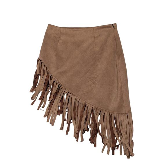 no brand Dresses & Skirts - Brown Suede Fringe Wrap Skirt